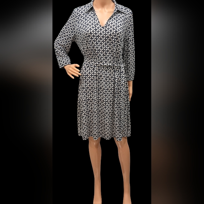 Tommy Hilfiger Black And White Patterned Midi Dress